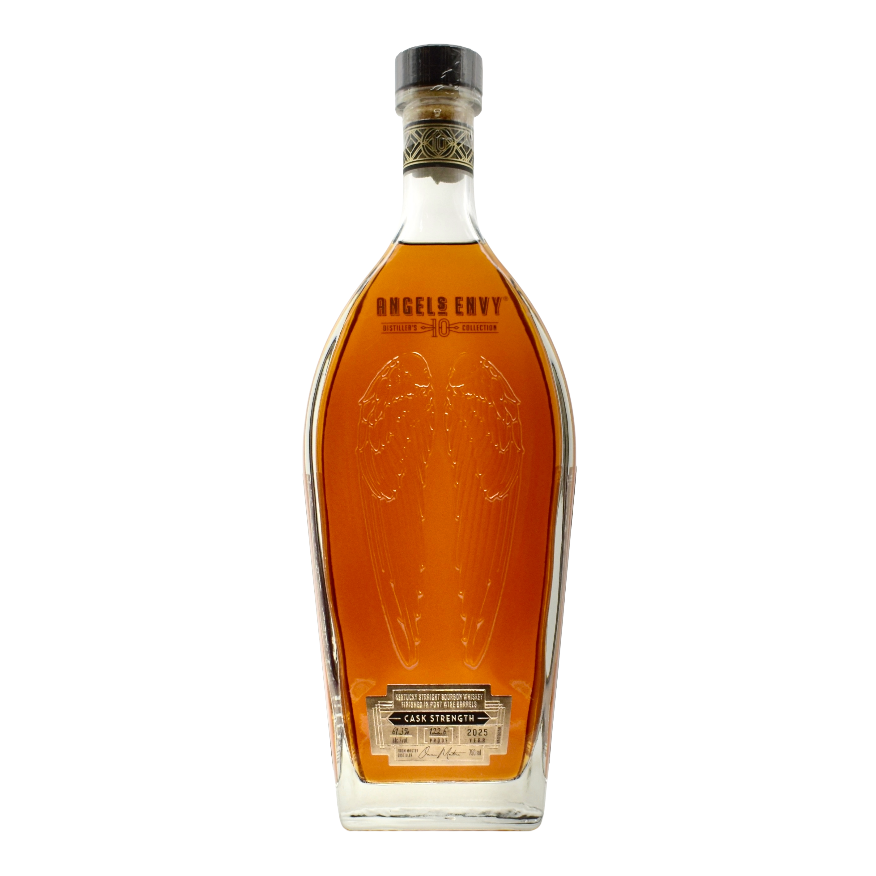 Bottle of Angel City whiskey on a white background