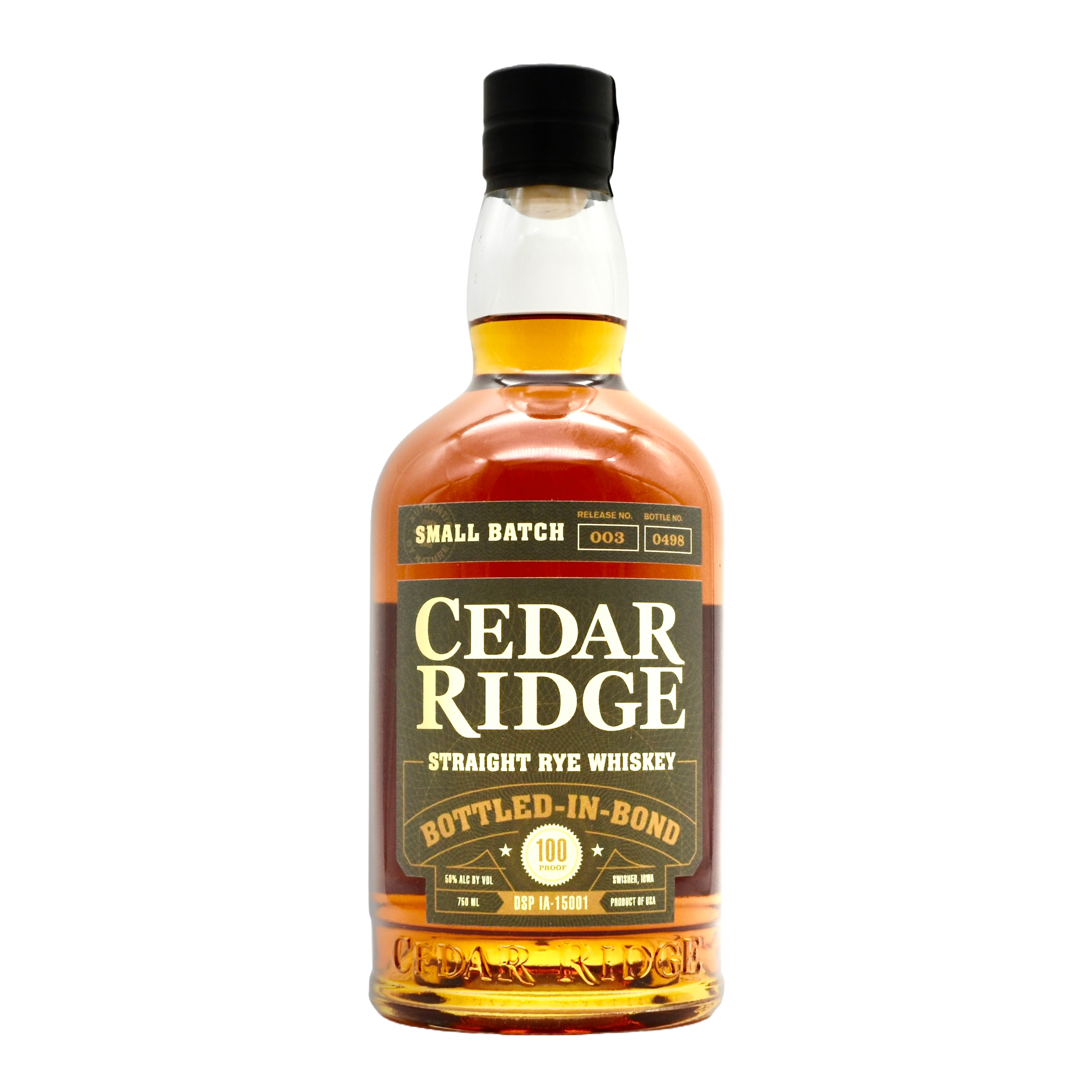 Cedar Ridge Rye Whiskey Bottled in Bond 750ml | Iowa Straight Rye BiB ...
