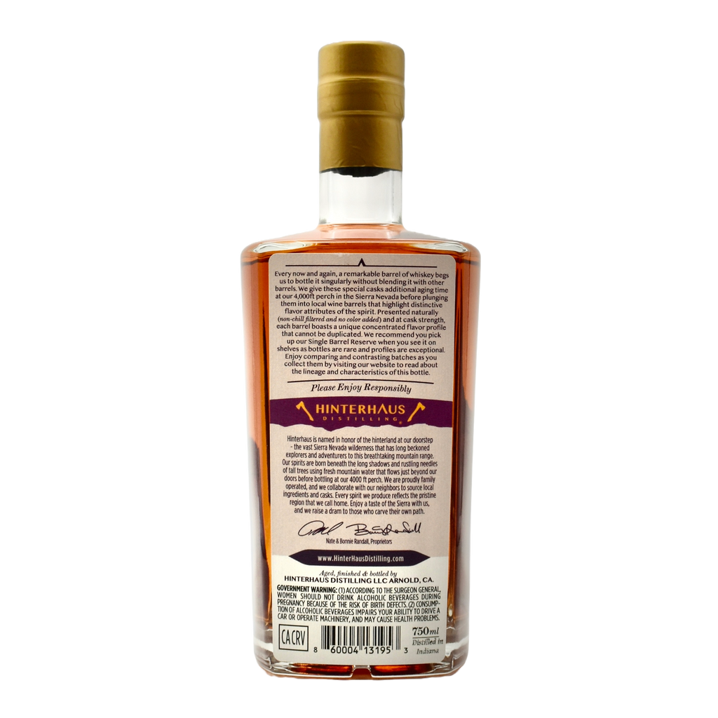 Hinterhaus Distilling Calaveras Cask Strength Single Barrel Reserve Bourbon Batch 22 750ml