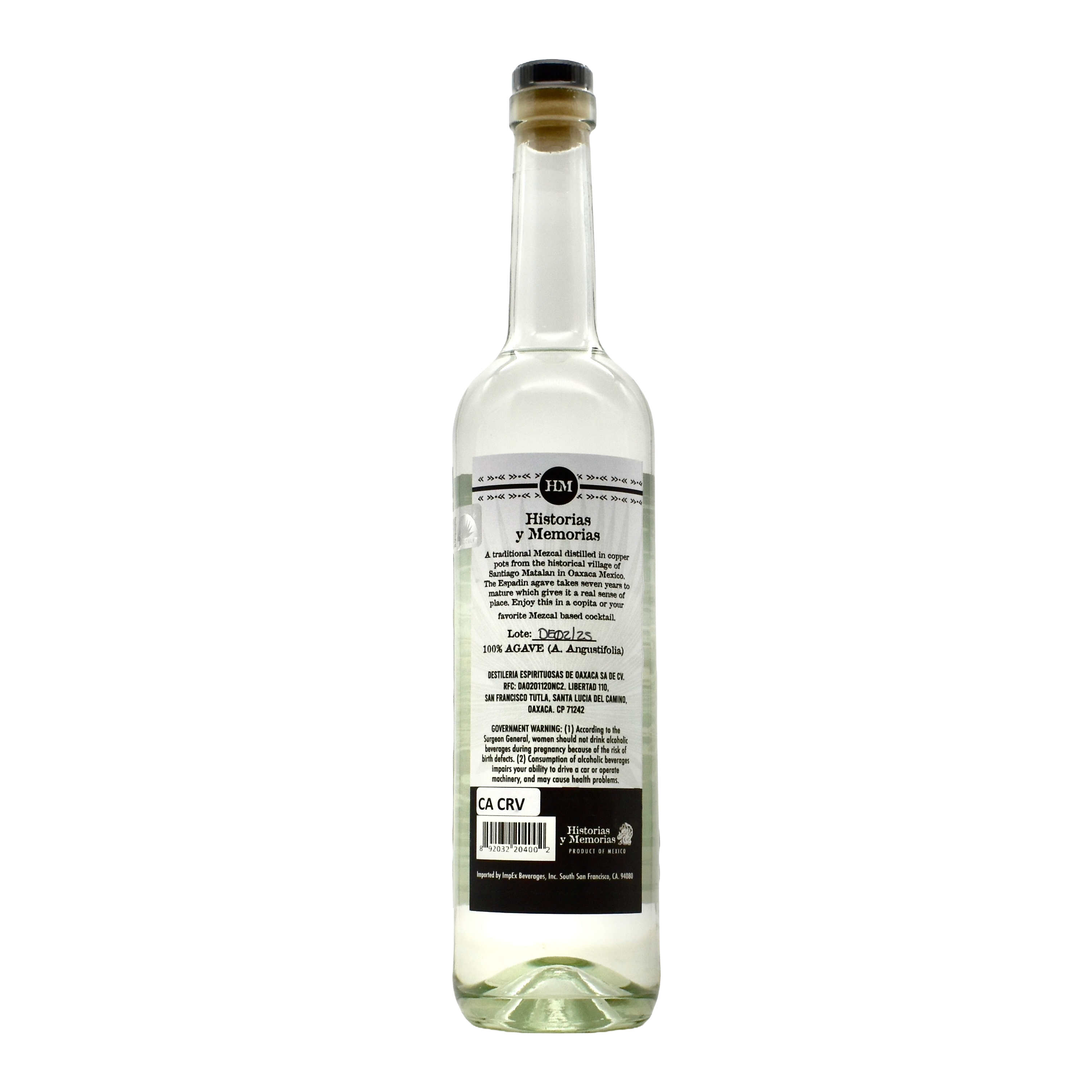 Historia y Memorias Mezcal Artesanal Espadin 750ml