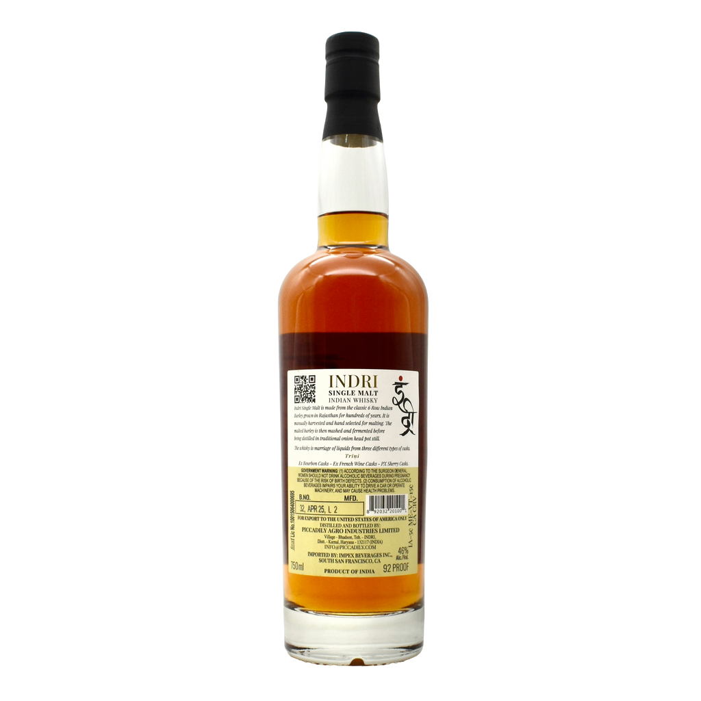 Indri Single Malt Indian Whiskey 750ml