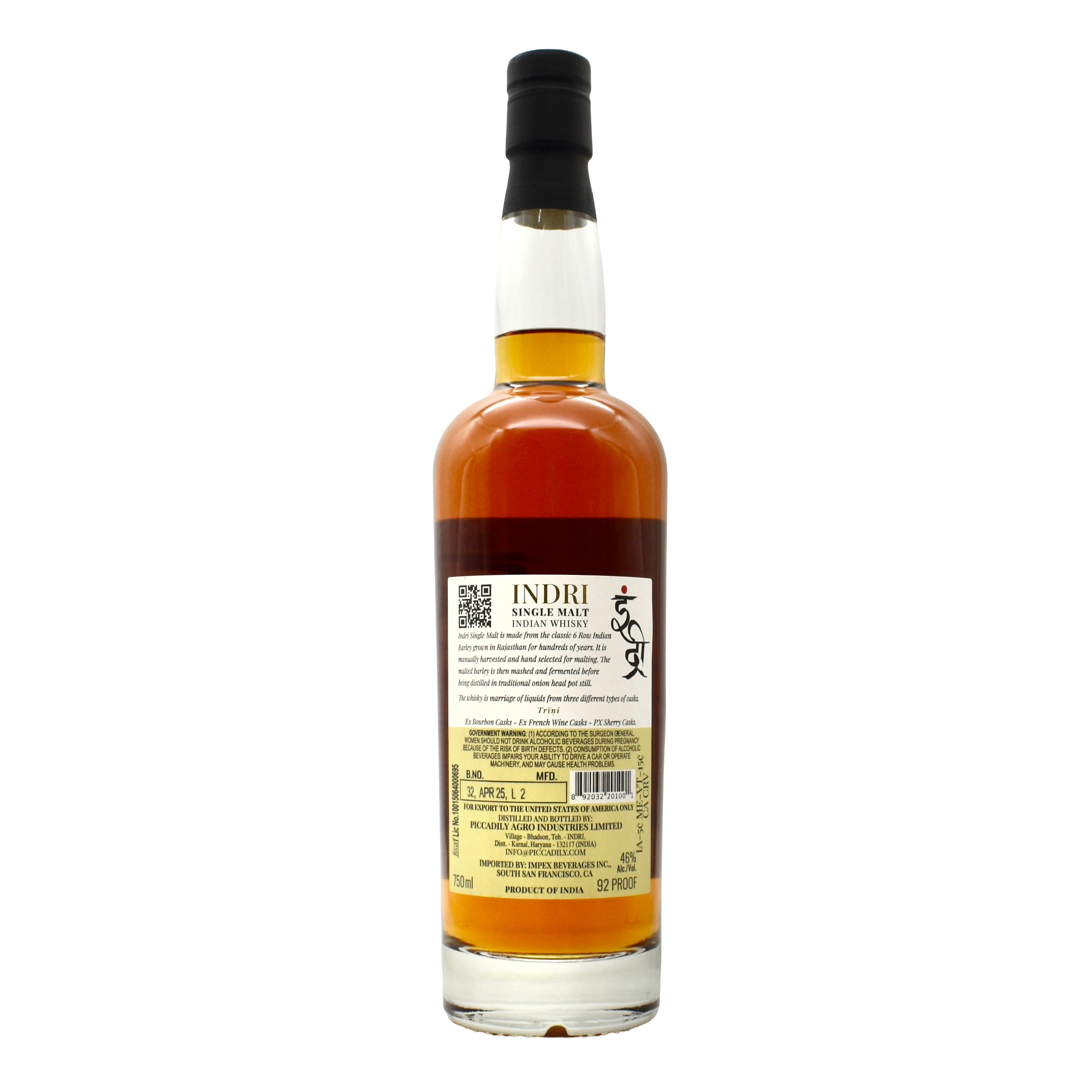Indri Single Malt Indian Whiskey 750ml